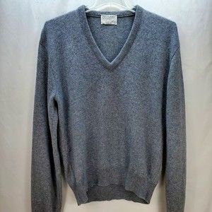 Vintage Jeff Lamb Men's Grey Lambswool Blend V-Neck Sweater L